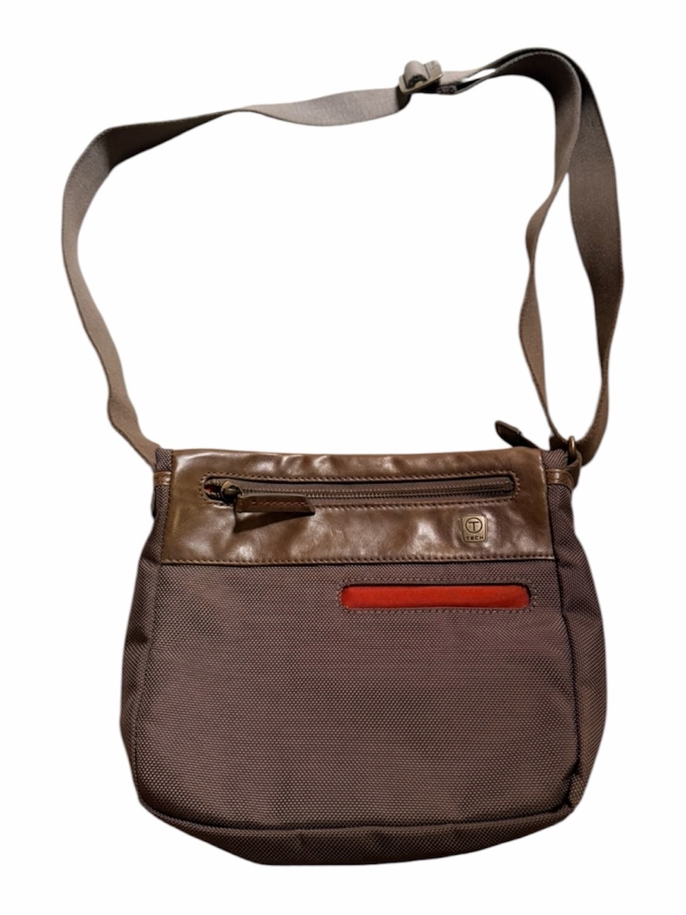 T-Tech by Tumi Brown Messenger Bag with Red Accent